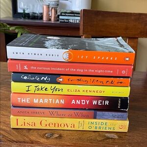 Stack of Orange Gold Paperback Books Assorted Titles Bookstack Summer Reads